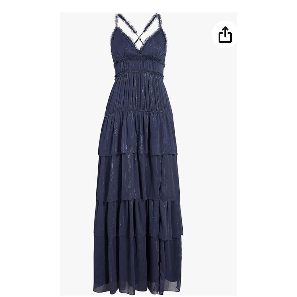 LIKELY revolve Athena Maxi tier ruffle shimmer Dress nwt size 2 night shadow